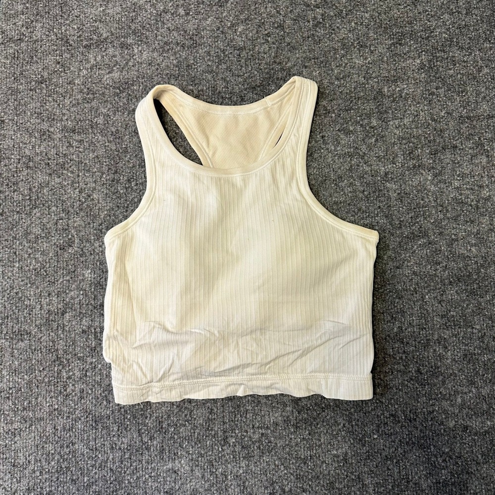 Lululemon Tank Top Womens Size 4 Cream Ebb to Street Ribbed Racerback Yoga Crop